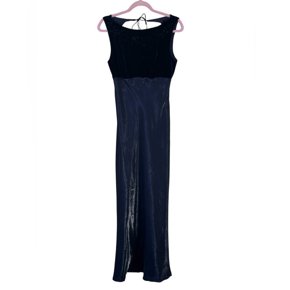 Vintage 90s Blue Velvet Stain Maxi Dress Womens 14 Prom Formal Phoebe Buffet